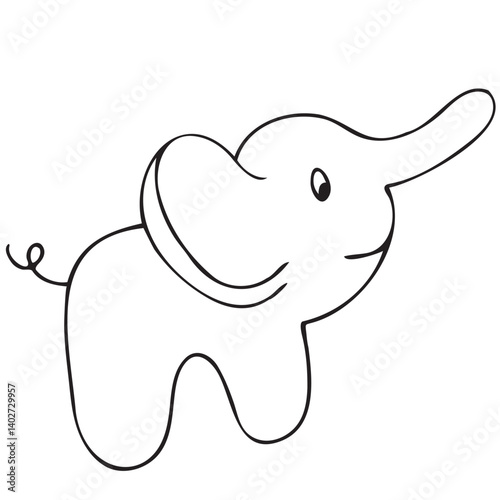 children s little plush elephant with ears, children s toy, cute children s black and white vector coloring, line art, outline