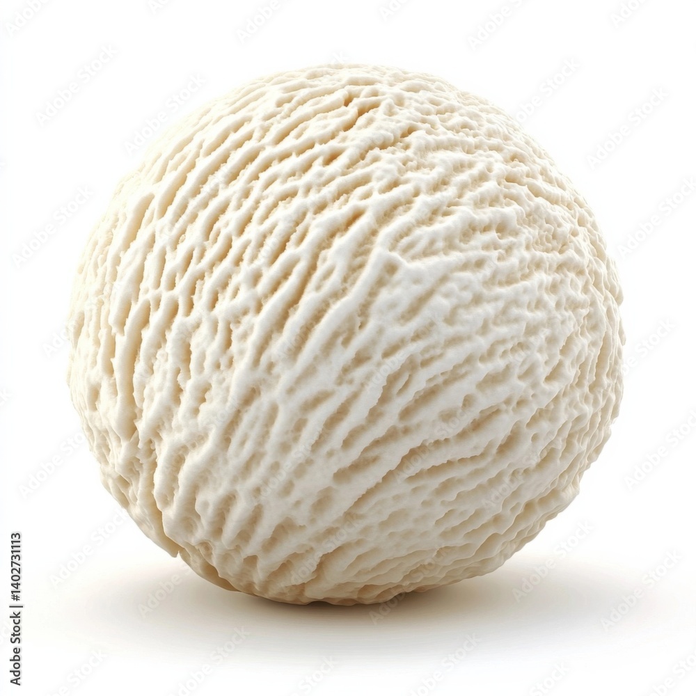 Fototapeta premium A creamy smooth scoop of vanilla ice cream with a soft, textured surface, isolated white background