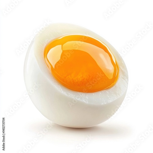 A creamy soft boiled egg with slightly runny yolk and smooth white, isolated white background, hyperrealism art style