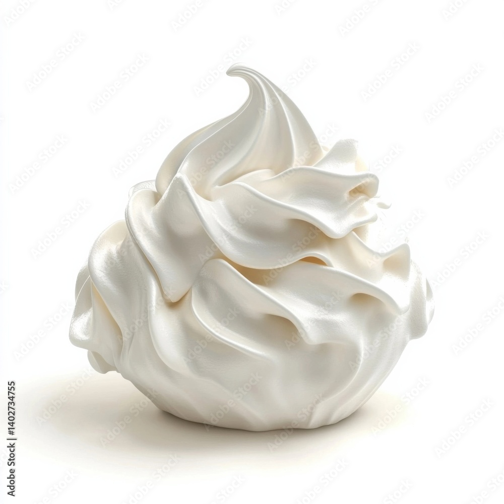 A delicate airy meringue with a crisp outer shell and soft, fluffy interior, isolated white background A delicate airy meringue with a crisp outer shell and soft, fluffy interior, isolated white background