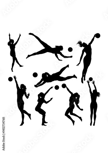 Beach volleyball training silhouettes