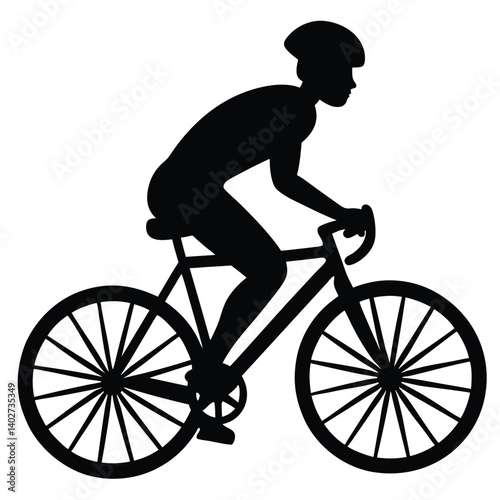 Cyclist Silhouette Vector: Black & White Illustration of a Person Riding a Bicycle, Sports Graphic, Cycling Clipart, Fitness Icon