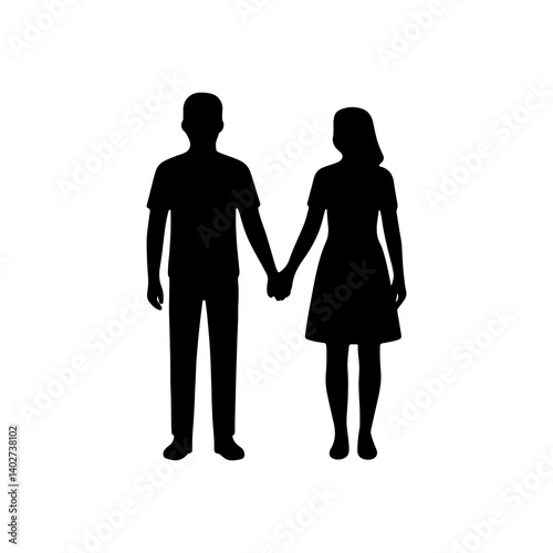 Silhouette of a couple holding hands, romantic black icon representing love, relationship, partnership, or togetherness
