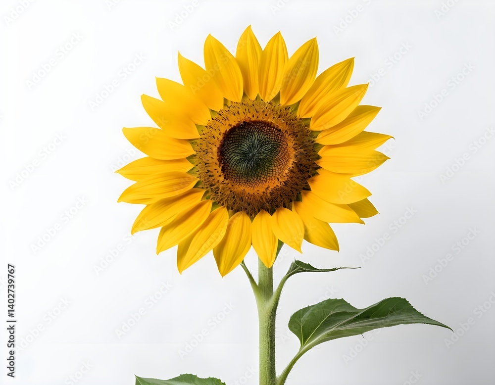 Obraz premium Single Sunflower on White Background