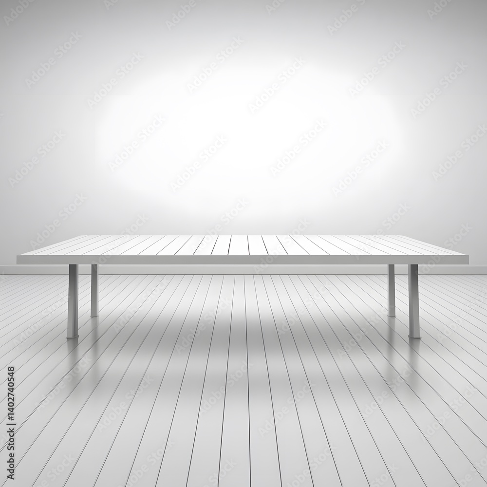 Minimalist White Tabletop Display Mockup in Empty Room Minimalist White Tabletop Display Mockup in Empty Room