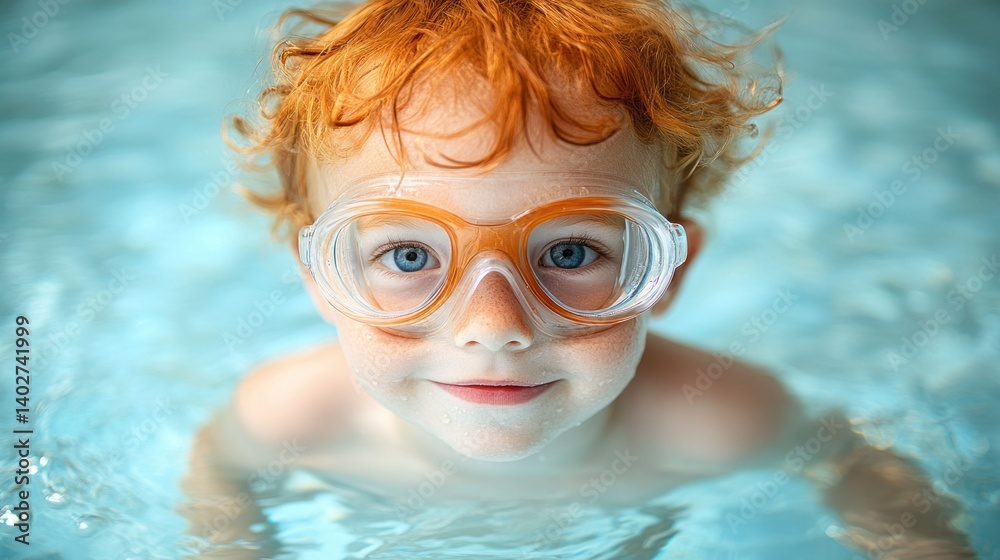 Naklejka premium Joyful child in swimming goggles