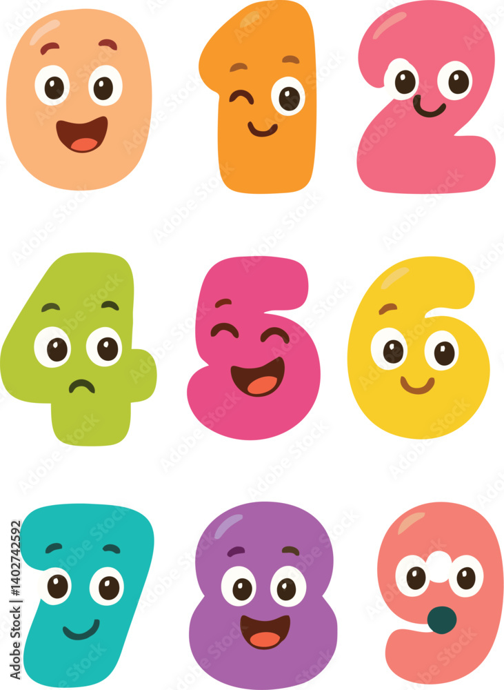 Fototapeta premium Cute and Colorful Cartoon Numbers for Education