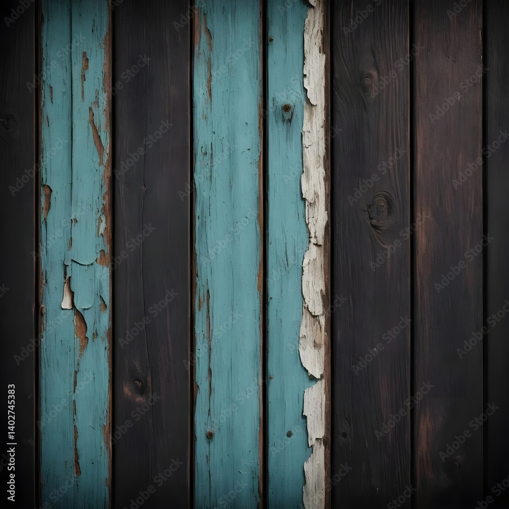 Fototapeta premium Rustic Wooden Wall Texture with Teal and Dark Brown Paint