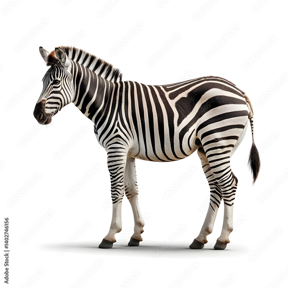Obraz premium Plains Zebra Standing Profile, Isolated on White