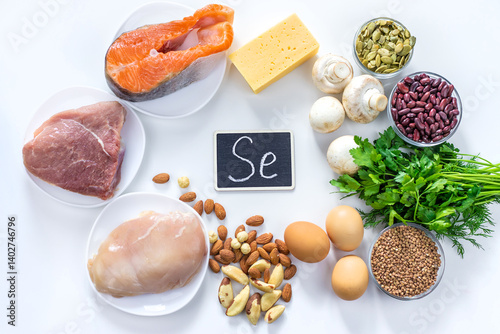 Foods contain selenium food. Selective focus.