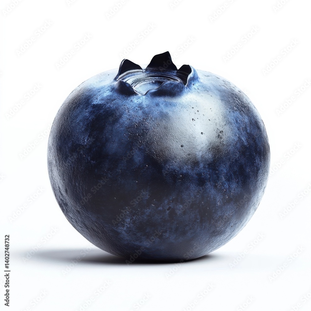A fresh plump blueberry with smooth skin and a deep blue hue, isolated white background, hyperrealism art style A fresh plump blueberry with smooth skin and a deep blue hue, isolated white background, hyperrealism art style