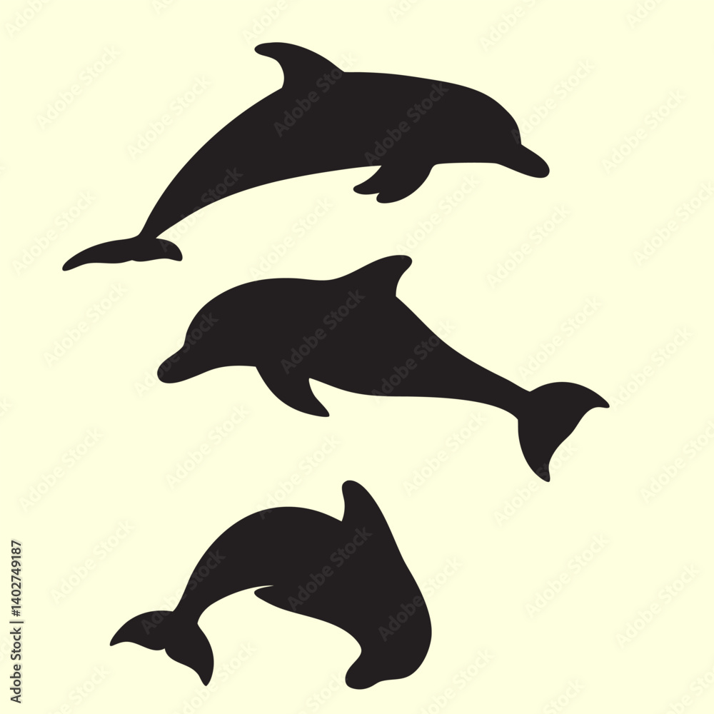 Fototapeta premium Dolphin Silhouette Vector Set Minimal Collection.