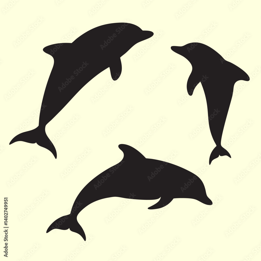 Fototapeta premium Dolphin Silhouette Vector Set Minimal Collection.