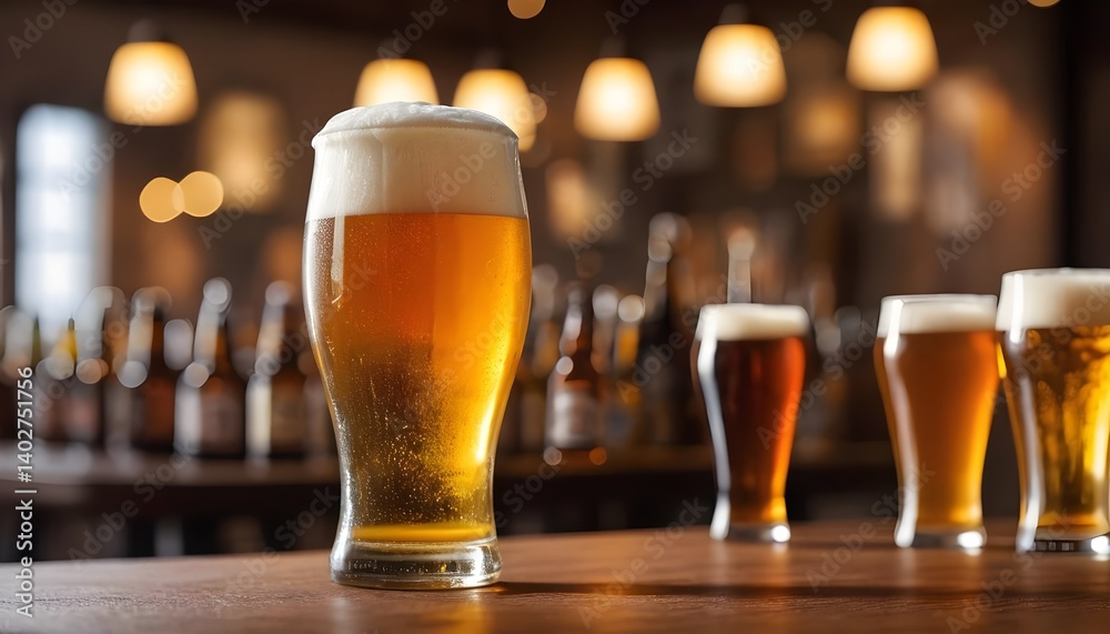 Pint of Beer on Bar Counter in Pub Pint of Beer on Bar Counter in Pub
