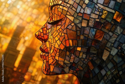 Wallpaper Mural A mosaic-styled portrait of a woman's face, showcasing diverse colors and textures in profile. Torontodigital.ca