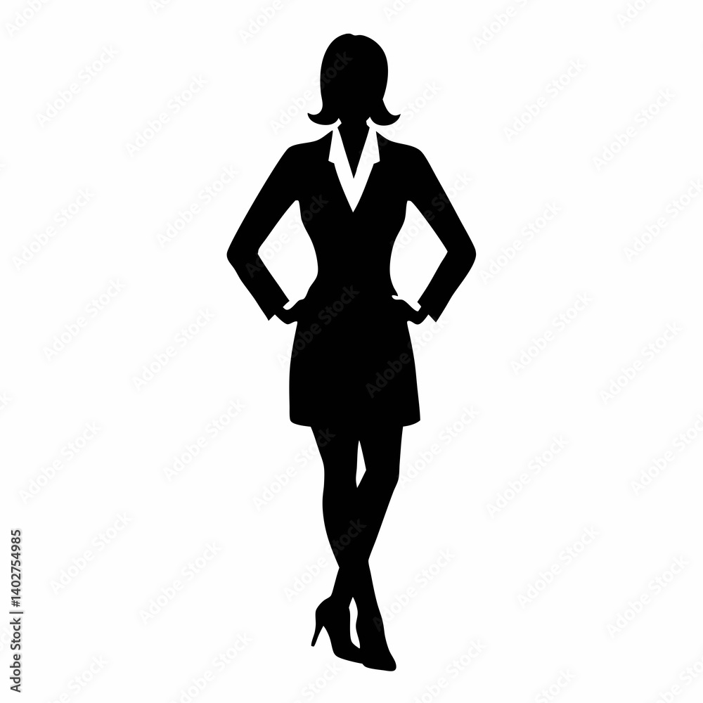 Fototapeta premium Elegant Businesswoman Silhouette Standing Posing With Hands On Hips Illustration