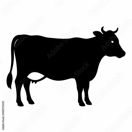Standing Cow Silhouette Graphic Isolated On White Simple Illustration Dairy Farm