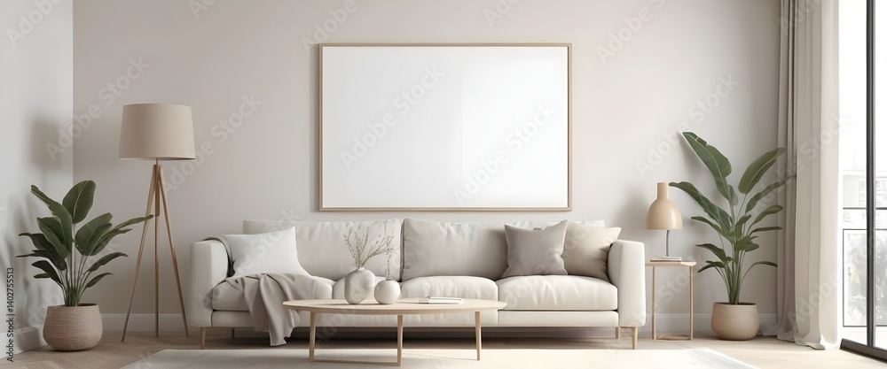 Obraz premium Minimalist Living Room Interior with Blank Canvas