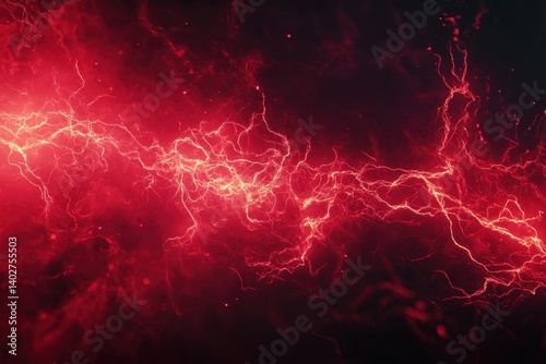 Abstract Red Lightening Effect Displayed Across a Dark Background