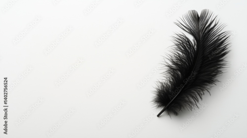 Obraz premium A black feather on a white background.