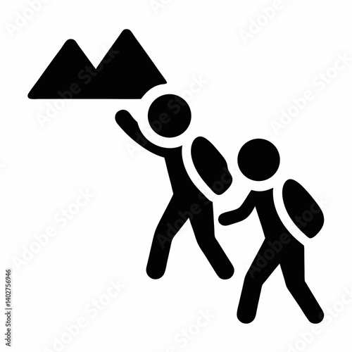 Hiking Teamwork Symbol Exploring Mountain Landscape Adventure Icon Design Climbing Journey