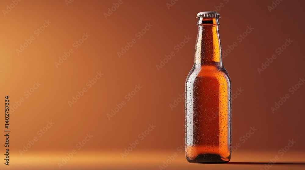 Amber Beer Bottle on Orange Studio Background Amber Beer Bottle on Orange Studio Background