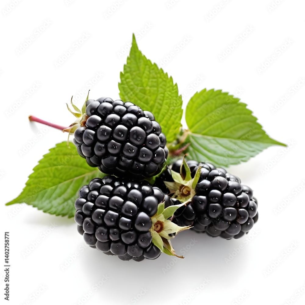 Fototapeta premium Fresh Blackberries with Green Leaves
