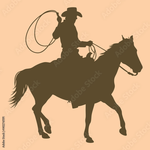 Cowboy riding a horse in the wild west vector design.