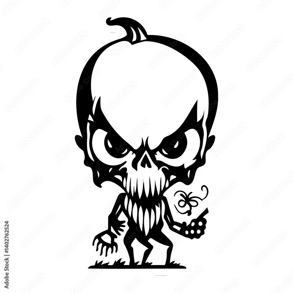 Pumpkin Skull Illustration Spooky Halloween Symbol