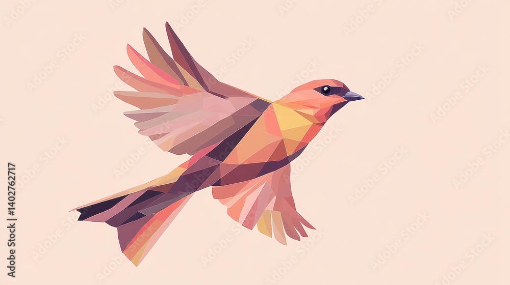 Fototapeta premium Geometrically-designed, flying bird in pastel colors.