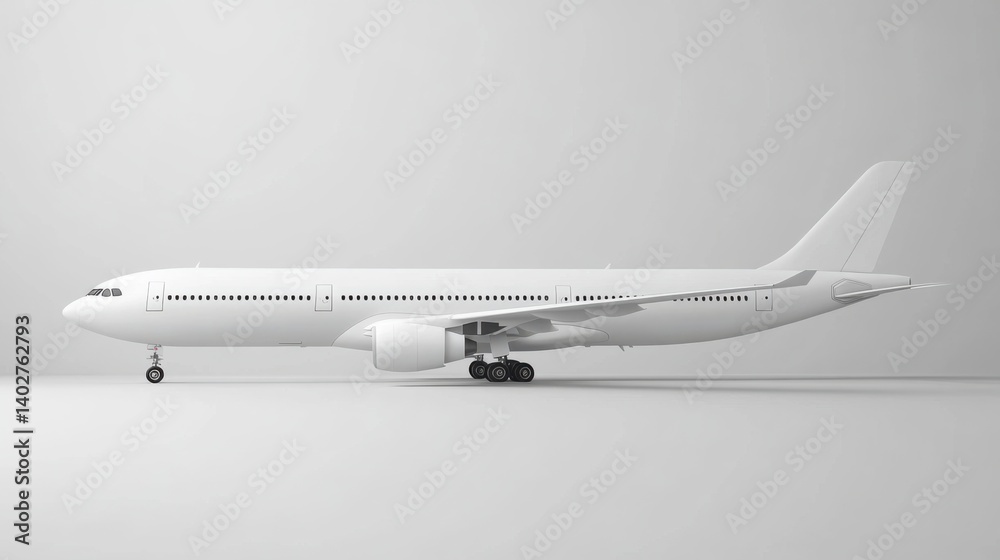 Detailed Side View of a Modern Blank Airplane on a Plain Background for Creative Design Use Detailed Side View of a Modern Blank Airplane on a Plain Background for Creative Design Use