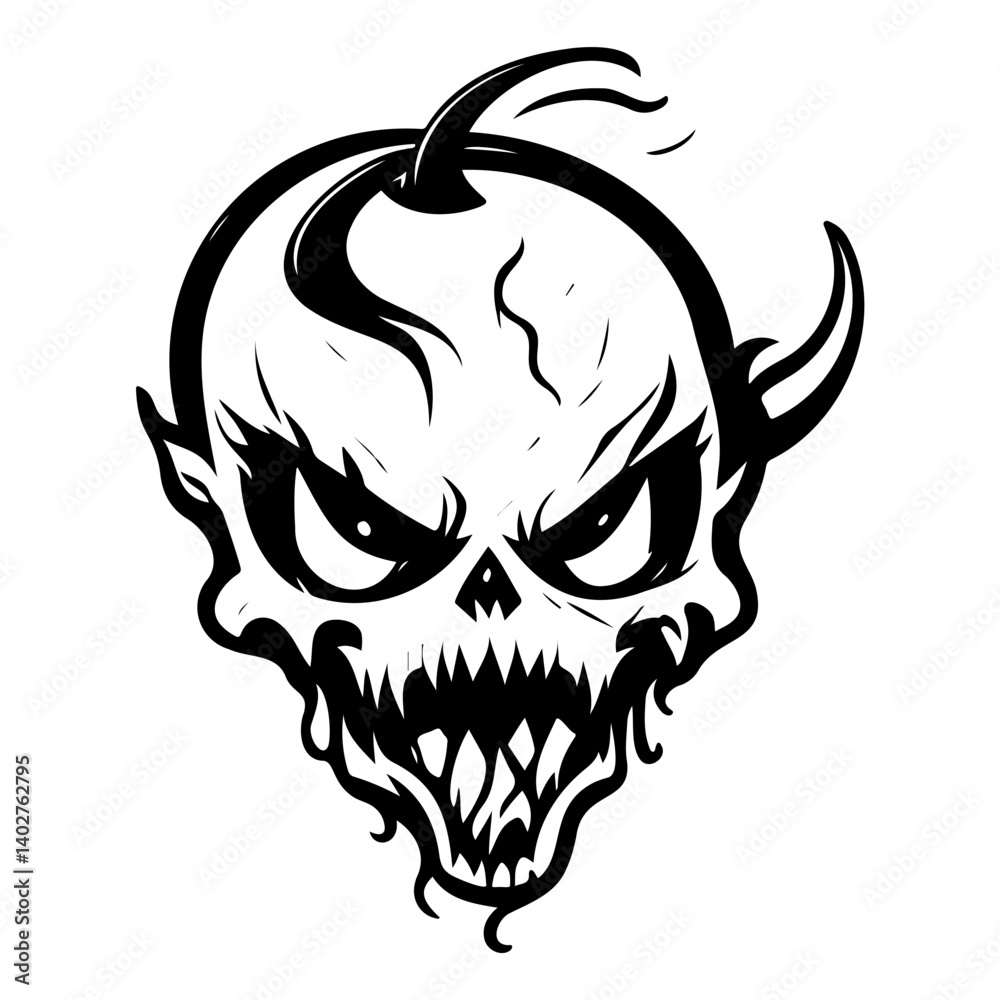 Fototapeta premium Cartoon Halloween Demon Skull Vector Illustration