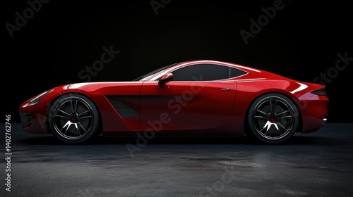 Generic and unbranded red sport car isolated on a black background.