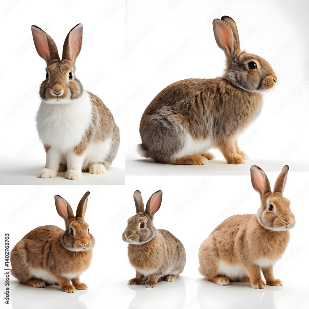 Obraz premium Four Adorable Rabbits on White Background