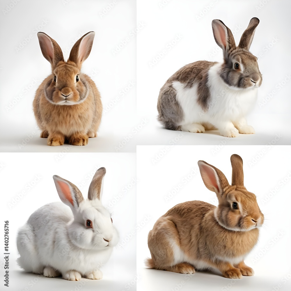 Fototapeta premium Four Adorable Rabbits in Studio Setting