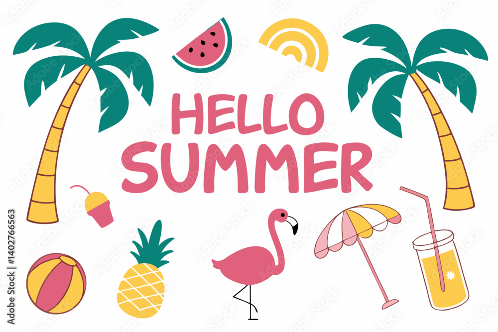Naklejka premium hello summer vector illustration on white background