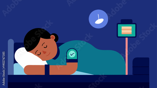 Sleep Monitoring A cozy bedroom scene featuring a biohacker sleeping with a sleep tracker device on their wrist emphasizing the importance of rest for hormone balance.