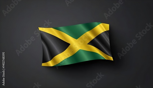 Waving Jamaican Flag on Dark Background