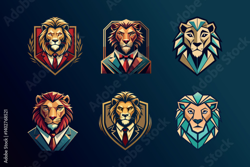 Lion head logo, lion king, Abstract face vector Mascot logo illustration icon, EPS