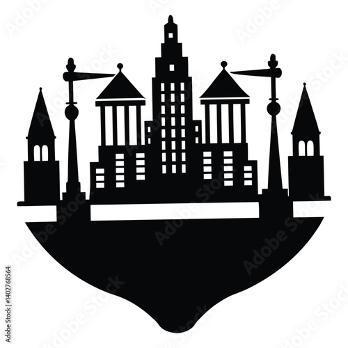 Black Silhouette Illustration of Providence Rhode Island Skyline with Skyscrapers and Scales of Justice Icon