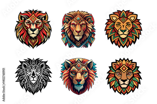 Lion head logo, lion king, Abstract face vector Mascot logo illustration icon, EPS