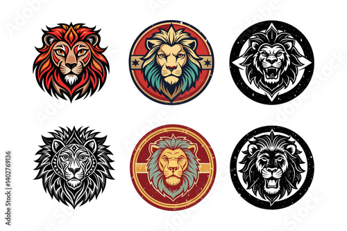 Lion head logo, lion king, Abstract face vector Mascot logo illustration icon, EPS