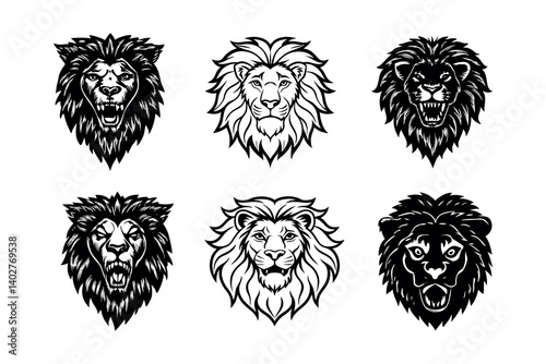 Lion head logo, lion king, Abstract face vector Mascot logo illustration icon, EPS