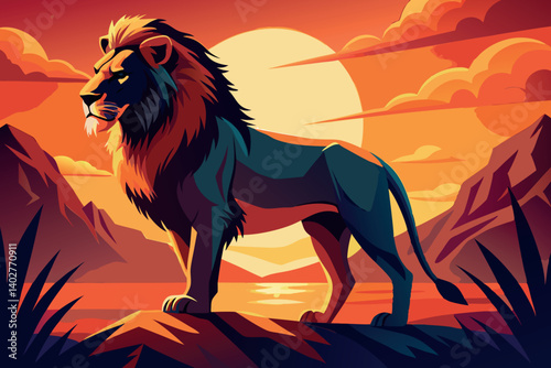 Lion head logo, lion king, Abstract face vector Mascot logo illustration icon, EPS
