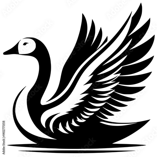 Silhouette of a swan flapping its wings
