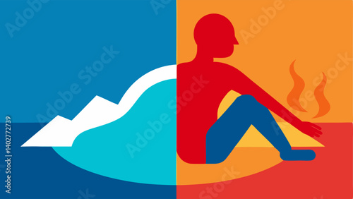 Thermal Contrast Split illustration showing the person comfortably relaxing in a warm environment before entering the cold plunge highlighting the temperature contrast.