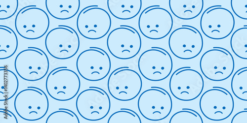 Sadness emoticon Seamless Pattern. Monochrome Blue Monday Greeting or Thematic cards Background idea