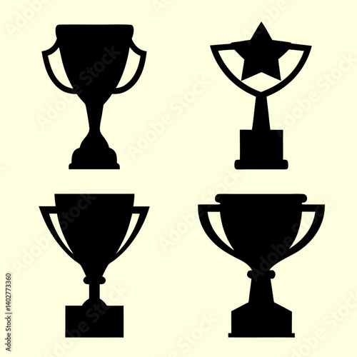 trophy vector set four styles silhouette icon.