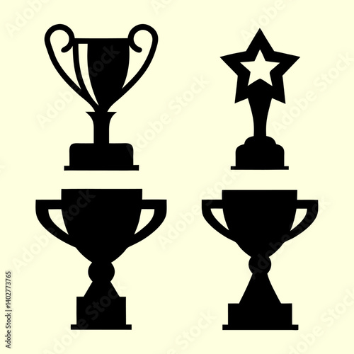 trophy vector set four styles silhouette icon.