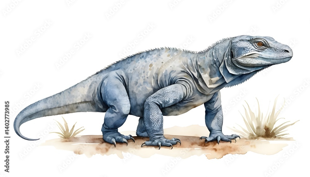 Obraz premium Watercolor Illustration of a Blue Iguana